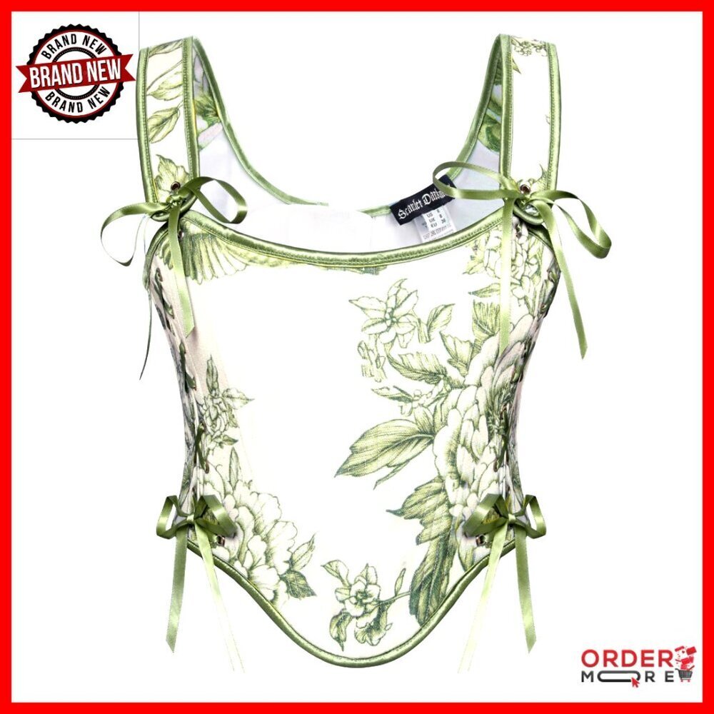 Floral Lace Up Corset Top Renaissance Bustier Vintage Chic Women's Size 6-16